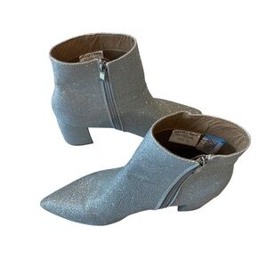 Olivia + Kate Silver Sparkle Ankle Boots Size 10 Pointed Toe Block Heel Side Zip